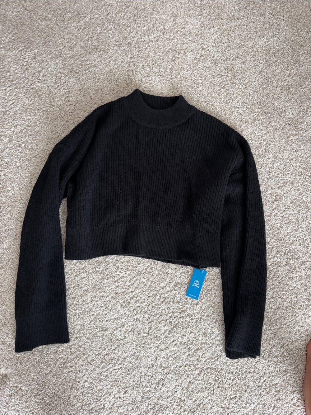 Women’s Cupshe Black Cropped Ribbed Mock-Neck Sweater